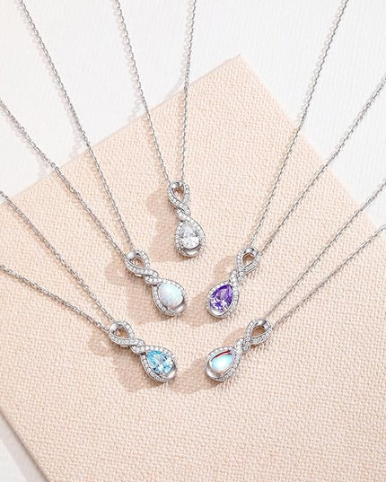 FANCIME Infinity Embrace Birthstone Necklaces for Women Fine Jewelry Sterling Silver Dainty Infinity Pendant Anniversary Birthday Christmas Gifts for Her Wife Mom Daughter