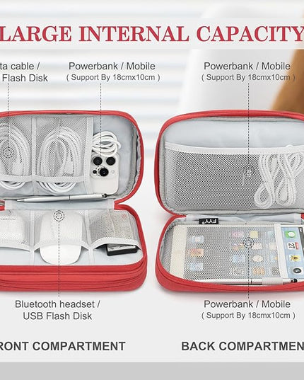 FYY Electronic Organizer, Large Travel Cable Organizer Bag Pouch Electronic Accessories Carry Case Portable Waterproof Double Layers All-in-One Storage Bag for Cable, Cord, Charger, Phone, Red