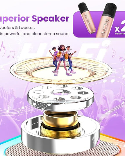 Mini Karaoke Machine for Kids Adults, 2026 TOP Birthday Gifts for Girls 3,4,5,6,7,8+Year Old Toddler Toys, Portable Bluetooth Speaker with 2 Wireless Karaoke Microphones Player Valentine Gifts(Rose)