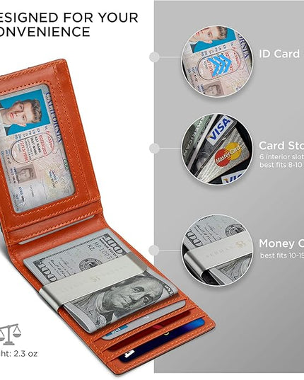 SERMAN BRANDS Mens Money Clip Wallet. RFID Blocking Slim Front Pocket Wallets for Men, Full Grain Leather RFID Minimalist Card Holder | RFID Blocking, Slim, Front Pocket, RFID, Minimalist, Card Holder