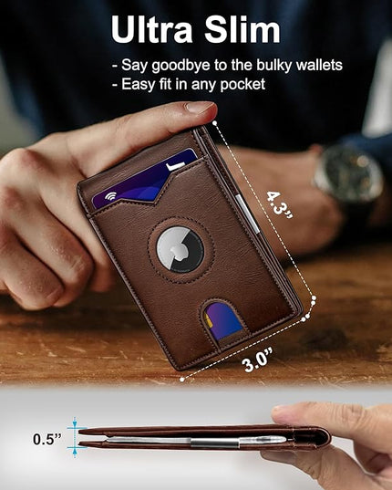 miyozi Airtag Wallet for Men,with Money Clip 11 Cards Slim Front Pocket Leather RFID Blocking Wallet with Gift Box