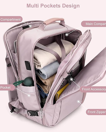PIJUSHI Travel Backpack for Women Expandable Carry on Luggage Backpack Airline Approved Personal Item Laptop Bag(PE034 Light Purple)