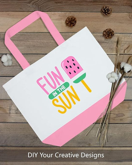 TOPDesign 3-Pack Super Strong Large 12oz Cotton Canvas Tote Bags, Reusable Grocery Shopping Cloth Bags, Fashionable Two-Tone Totes for Crafts, DIY Your Creative Designs