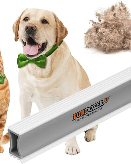 FurDozer Pet Hair Remover & Auto Detailing Tools - Cat & Dog Hair Remover for Carpets, Car Interiors, Couches, Bedding, & Pet Furniture (Gray, X3 MEGA - 10" Long)