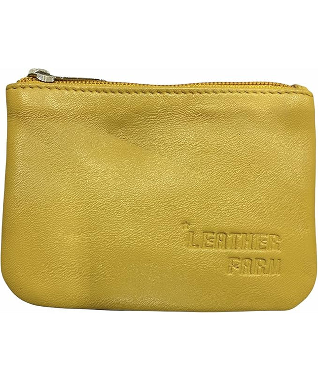 LEATHER FARM's lambskin leather coin pouch/coin purse for both mens and womens. (YELLOW)
