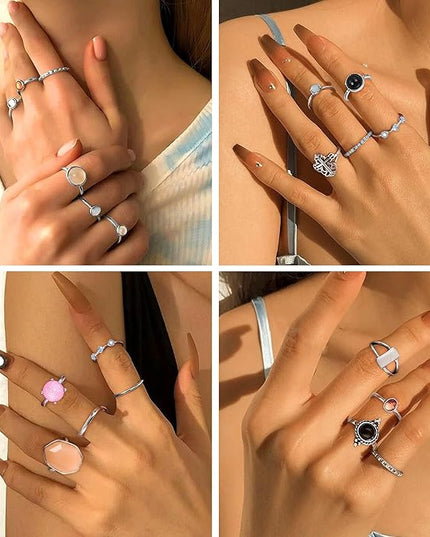Subiceto 70 Pcs Vintage Crystal Ring Set Knuckle Rings for Women Bohemian Stackable Joint Rings Retro Boho Stacking Joint Finger Rings Pack
