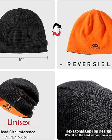 Lvaiz Mens Winter Beanie Hat Warm Fleece Lined Skull Cap for Men Reversible Women Windproof Watch Hat Knit Warm Unisex Beanie