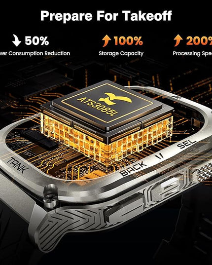 AMAZTIM Smart Watch, 60 Days Extra-Long Battery, 5ATM Waterproof Swimming Diving, Full Metal Military Grade, Answer/Make Call, 2" AMOLED Display, Health Monitor Compatible for iPhone and Android