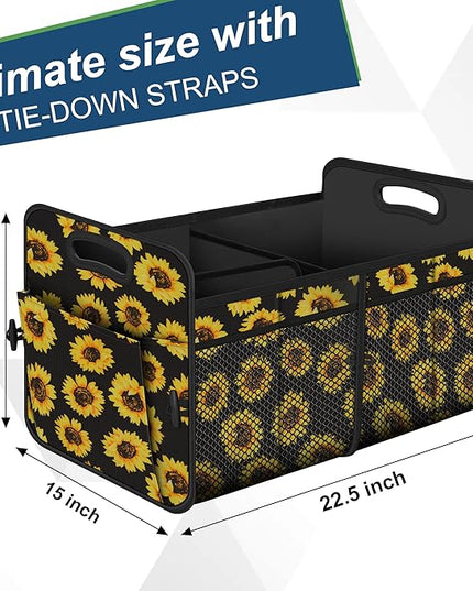 Femuar Car Trunk Organizer with 72L Large Capacity Waterproof Collapsible and 11 Pockets, Trunk Organizer for Car SUV/Jeep/Sedan, Large Size, Sunflower