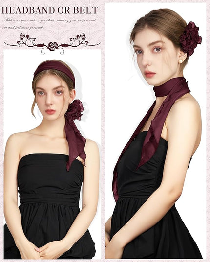 Chiffon Scarf for Women, Removable Flower Neck Scarf Light Soft Fashion Rose Scarves Versatile Headband or Hair Band