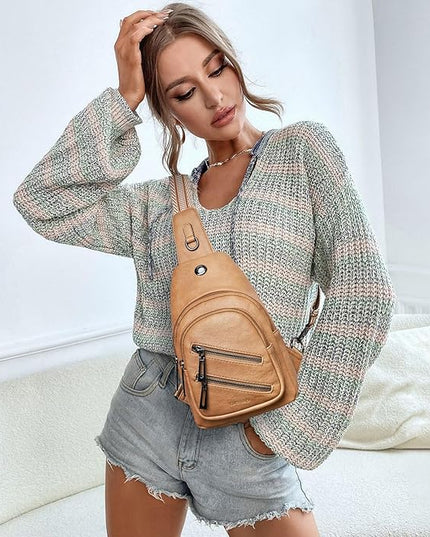 Sling Bag For Women Faux Leather Small Casual Daypack Backpack Fanny Pack Crossbody Chest Bags Purse