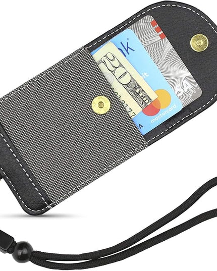 Cell Phone Wallet for Back of Phone with Wrist Strap, Stick On Wallet Credit Card ID Holder with RFID Protection Compatible with iPhone, Galaxy & Most Smartphones and Cases