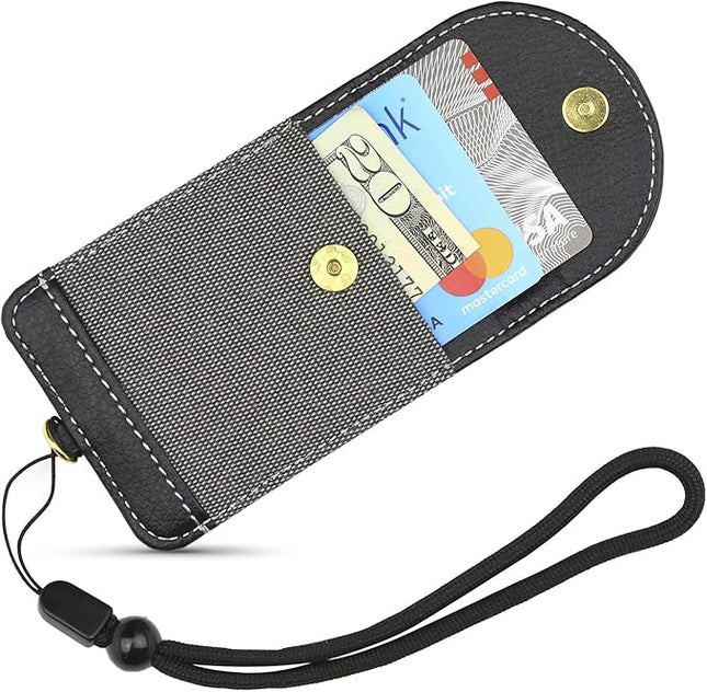 Cell Phone Wallet for Back of Phone with Wrist Strap, Stick On Wallet Credit Card ID Holder with RFID Protection Compatible with iPhone, Galaxy & Most Smartphones and Cases