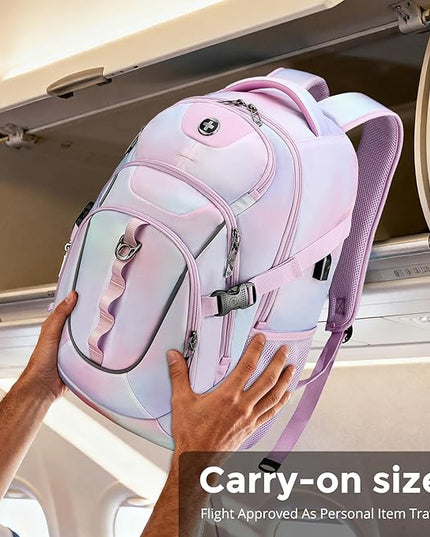 Swissdigital Laptop Backpack with USB Charging Port, Travel Backpack Fits 15.6 inches Computer, 31L Backpack for Women, Pink Purple | SD803-104