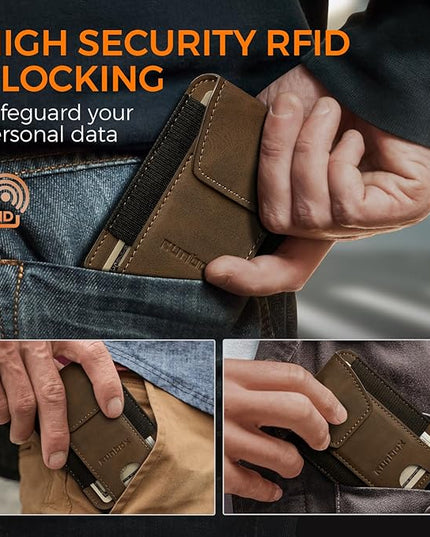 RUNBOX Slim Wallet for Men Front Pocket wallet with Magnetic Money Clip Minimalist Leather RFID Blocking wallet