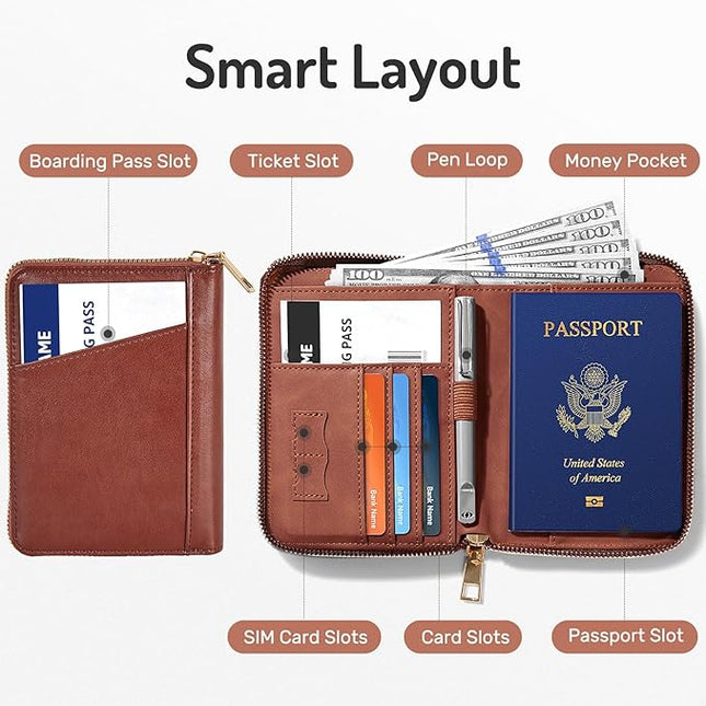 Forvencer Passport Holder Cover with Safe Zipper Closure, Premium Passport Wallet for Travel, Cute RFID Blocking Card Case, Waterproof Travel Accessories for Women, Cross Black