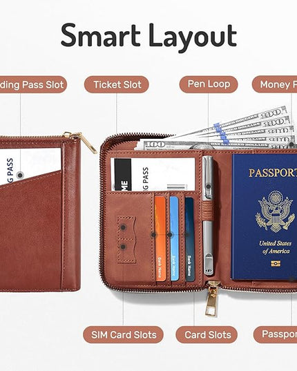 Forvencer Passport Holder Cover with Safe Zipper Closure, Premium Passport Wallet for Travel, Sleek RFID Blocking Card Case, Waterproof Travel Accessories for Men, Grey