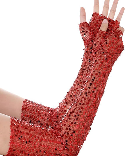 BABEYOND Opera Gloves for Women - Long Fingerless Sequin Sparkling Glitter Gloves Tea Party Stretchy Adult Size Elbow Length