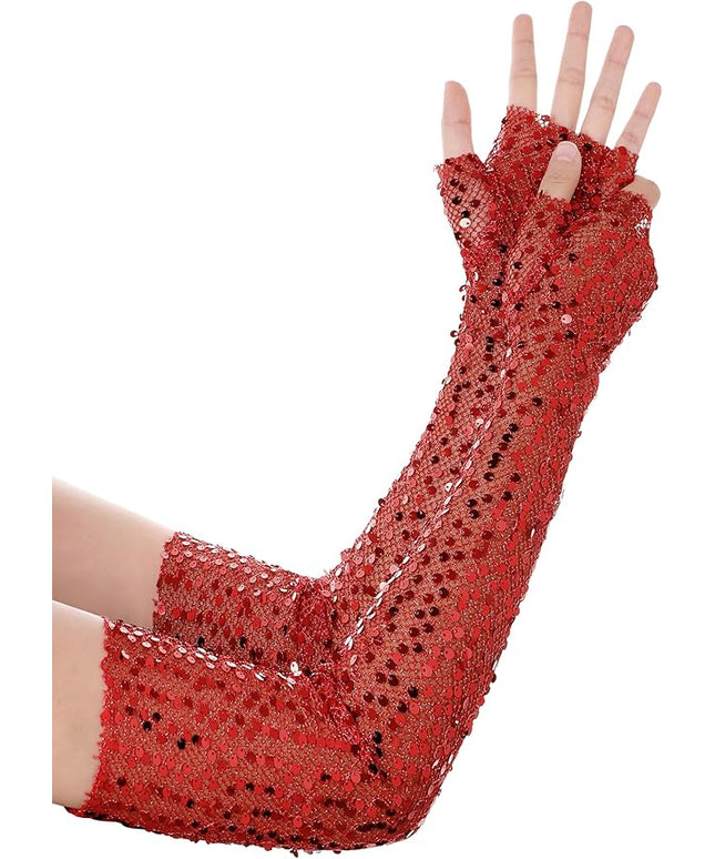 BABEYOND Opera Gloves for Women - Long Fingerless Sequin Sparkling Glitter Gloves Tea Party Stretchy Adult Size Elbow Length