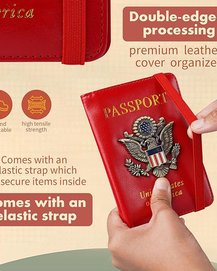 Passport Holder Cover Travel Wallet RFID Blocking Wallets Family Passport Organization Personalized Wallet Case for Men and Women Travel Must Haves (Red)