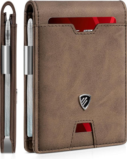 RUNBOX Mens Slim Wallet with Money Clip RFID Blocking Bifold Credit Card Holder for Men with Gift Box