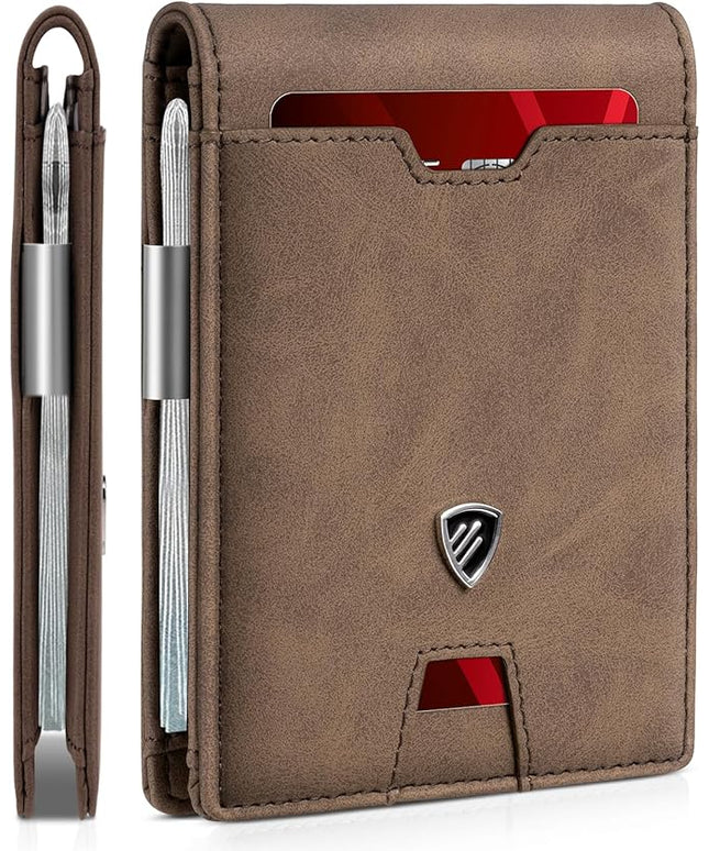 RUNBOX Mens Slim Wallet with Money Clip RFID Blocking Bifold Credit Card Holder for Men with Gift Box