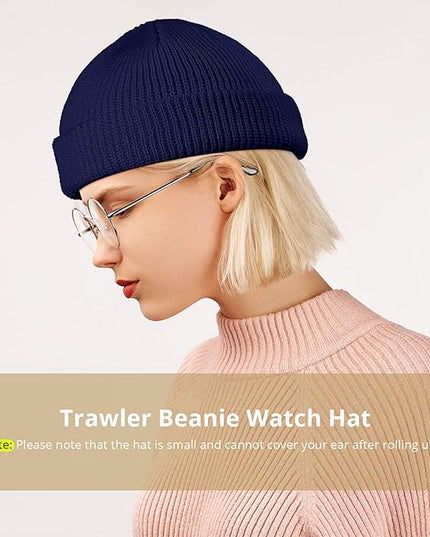 SATINIOR 4 Pieces Trawler Beanie Watch Hat Roll up Edge Skullcap Fisherman Beanie Unisex