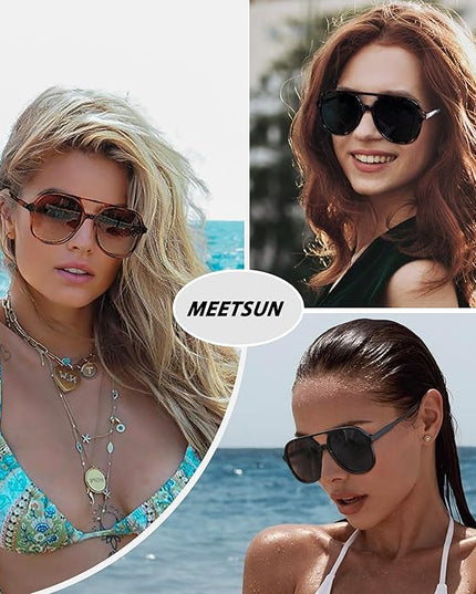 MEETSUN Retro Oversized Aviator Sunglasses for Women Men Trendy 70s 80s Vintage Square Aviators 3 Pack UV400