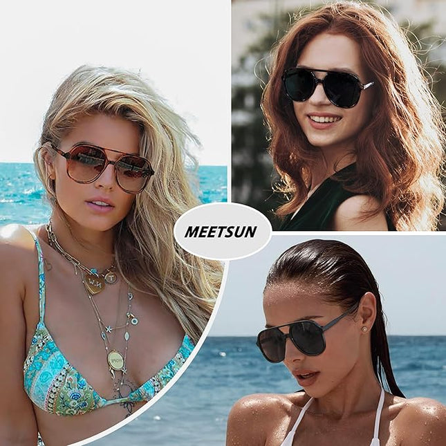 MEETSUN Retro Oversized Aviator Sunglasses for Women Men Trendy 70s 80s Vintage Square Aviators 3 Pack UV400