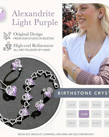 Leafael Infinity Love Heart Link Bracelets, Birthstone or Healing Stone Crystal Bracelet for Women, Silver Tone Jewelry Gifts for Her, 7-inch Chain and 2-inch Extender