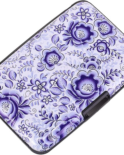 ELFISH Mini RFID Aluminum Wallet Credit Cards Holder Business Card Case Metal ID Case for Men Women (Camellia)