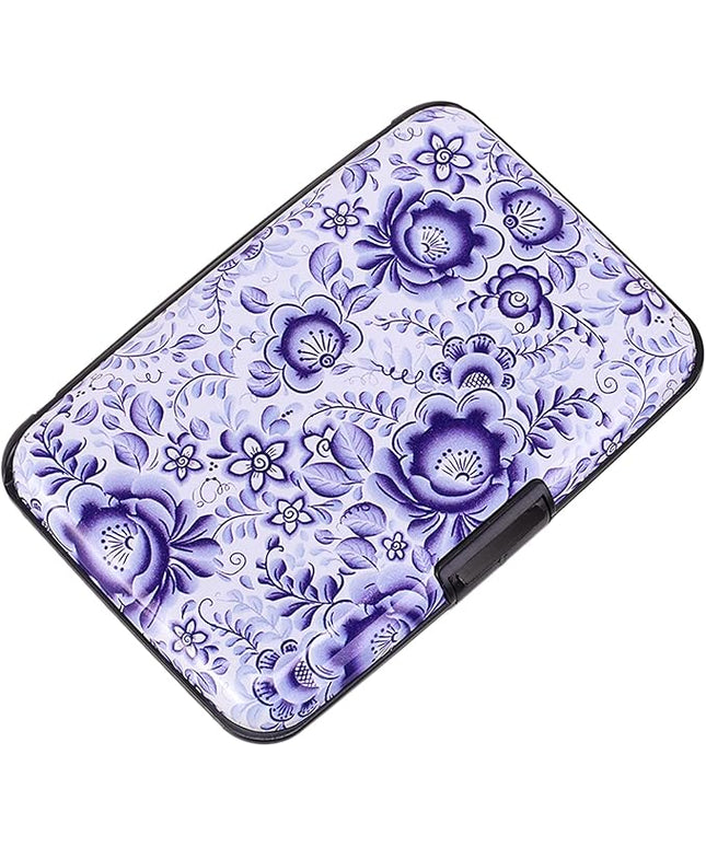 ELFISH Mini RFID Aluminum Wallet Credit Cards Holder Business Card Case Metal ID Case for Men Women (Camellia)