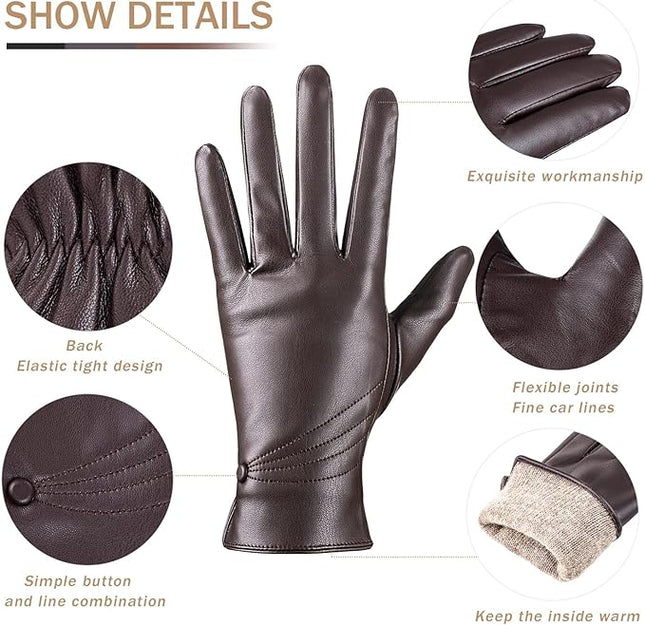 Winter Leather Gloves for Women, Warm Touchscreen Driving Texting Cashmere Lined Gloves…