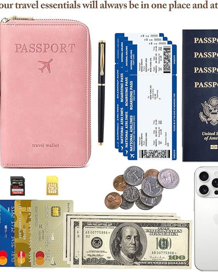 Passport Holder for Travel Women and Men RFID Passport Holder with Card Slots Holder Passport Case Passport cover Passport Wallet Travel Essentials and Accessories (Zipper, Pink Zipper)