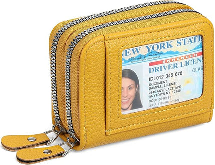RNIEGA Credit Card Holder Wallet RFID Blocking Leather Small Wallet for Women Double Zipper Wallet with ID Window