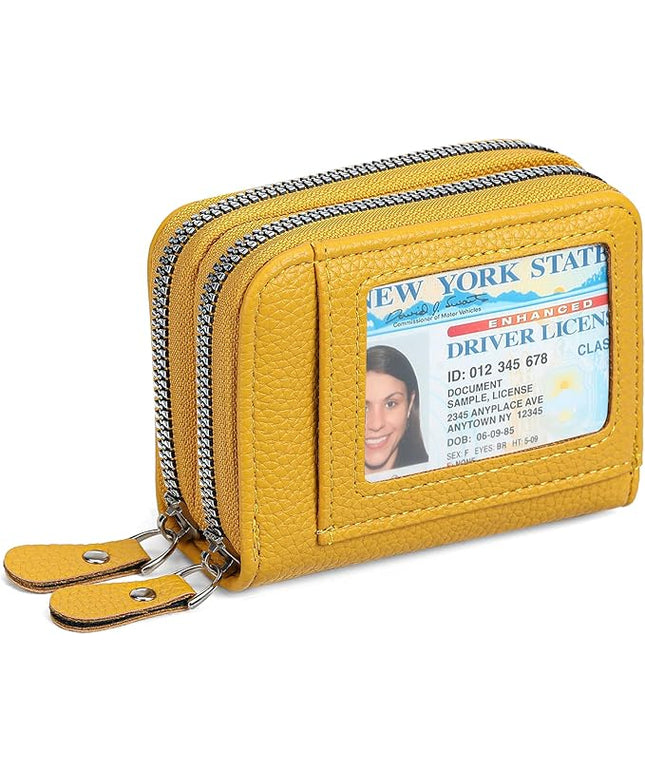 RNIEGA Credit Card Holder Wallet RFID Blocking Leather Small Wallet for Women Double Zipper Wallet with ID Window