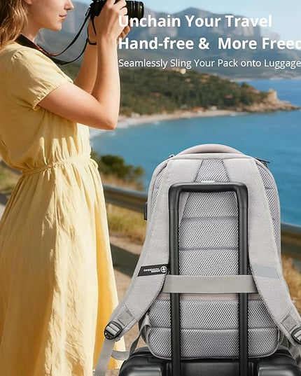Swissdigital Design Business Laptop Backpack, College Laptops Backpack with USB Charging Port for Men and Women Fits 16 Inch Notebook, Mauve Grey | SD1670-05