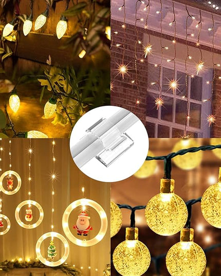 100 PCS Outdoor Light Clips Clear (Small & Large), Adhesive Cable Clips for Wall Wire Holder Cable Management Cord Organizer, Christmas Light Hooks for LED String Lights, Car Dash Cam, Extension Cord