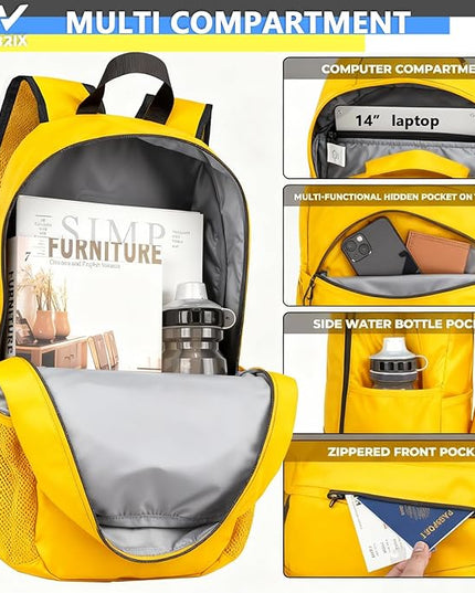 30L Commuter Backpack, Lightweight Laptop Camping Casual Daypacks, Waterproof Gym Travel School Bag Basic Backpack for Men Women-Yellow