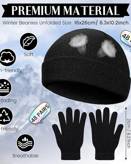 Tarpop 96 Pcs Winter Beanies and Gloves Bulk, Cold Weather Unisex Winter Hat and Gloves for Homeless Men Women