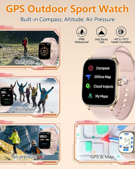 Smart Watch for Women Men with Text and Call, 2025 New AI Smartwatches with Heart Rate/SpO2/Sleep/Stress Monitor, 100+ Sports Modes, GPS Fitness Watches Compatible with iOS/Android (Map, Pink)