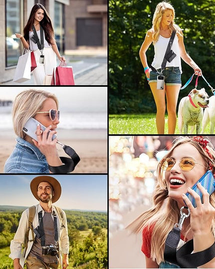XANGNIER Clip and Go Strap for Phone with Wallet Crossbody, Phone Strap with Zippered Wallet, Adjustable Anti Theft Cellphone Lanyard for Women, Cellphone Chain Accessories, Black