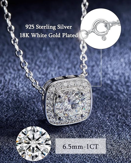 IMOLOVE Moissanite Solitaire Pendant Necklaces for Women Sterling Silver with 18K White Gold Plated 1-3 Carat D Color VVS1 Clarity Mossanite Jewelry for Women