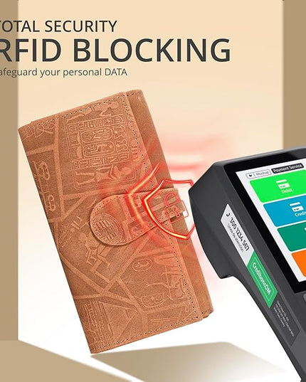 Real Leather Women Wallet Leather with RFID Blocking -Trifold Card Holder Designer Ladies Clutch with ID Window Wallets
