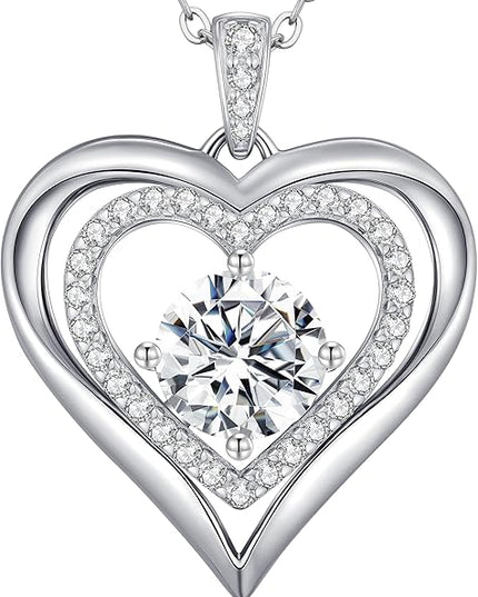 ANDSO Moissanite Heart Pendant Necklaces for Women, 925 Sterling Silver Necklace Engraved with 'I LOVE YOU', Ideal Anniversary Birthday Christmas Jewelry Gifts for Mom Wife Girlfriend Daughter Her