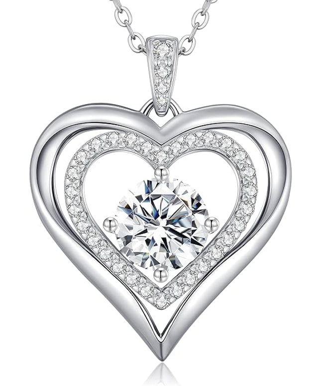 ANDSO Moissanite Heart Pendant Necklaces for Women, 925 Sterling Silver Necklace Engraved with 'I LOVE YOU', Ideal Anniversary Birthday Christmas Jewelry Gifts for Mom Wife Girlfriend Daughter Her