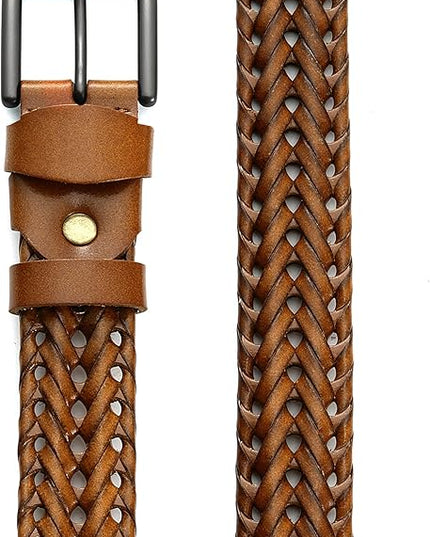 CHAOREN Leather Braided Belts for Men - 1 1/8" Mens Casual Woven Leather Belt for Dress Pant