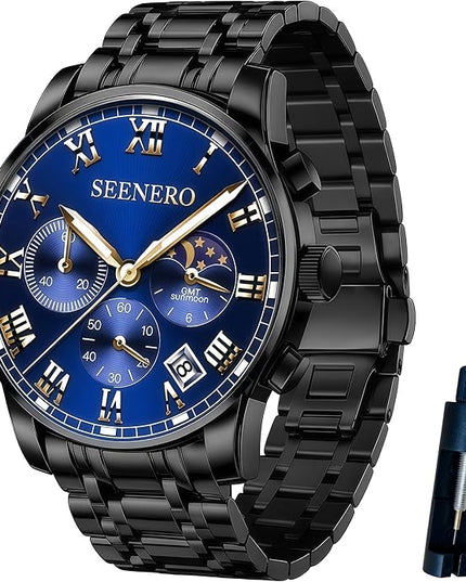 Watches for Men Business Dress Analog Quartz Roman Luminous Dial Wrist Watch with Calendar Stainless Steel Band Waterproof with Tool Luxury Casua & Relojes para Hombres for Mens Gifts