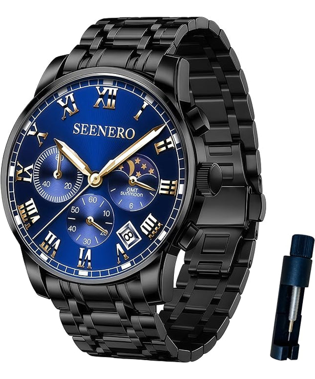 Watches for Men Business Dress Analog Quartz Roman Luminous Dial Wrist Watch with Calendar Stainless Steel Band Waterproof with Tool Luxury Casua & Relojes para Hombres for Mens Gifts