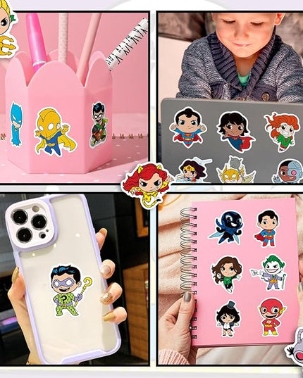Superhero Stickers for Water Bottles – 50PCS Cute Cartoon Stickers for Kids, Teens, Adults – Waterproof Vinyl Decal Sticker for Laptop, Scrapbook, Phone, Skateboard, Party Favors and Gifts